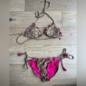 SOFIA by Vix Leopard Print & Hot Pink Ruffle Triangle Bikini